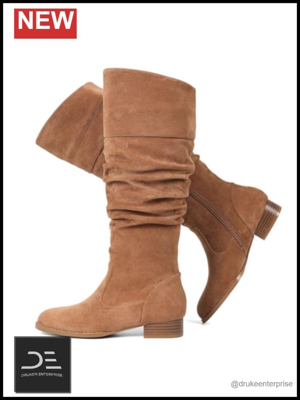 Women's Knee High Flat Suede Boots Side Zipper